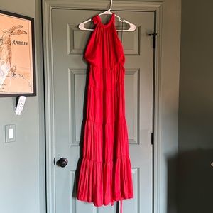 Zara red satin backless dress